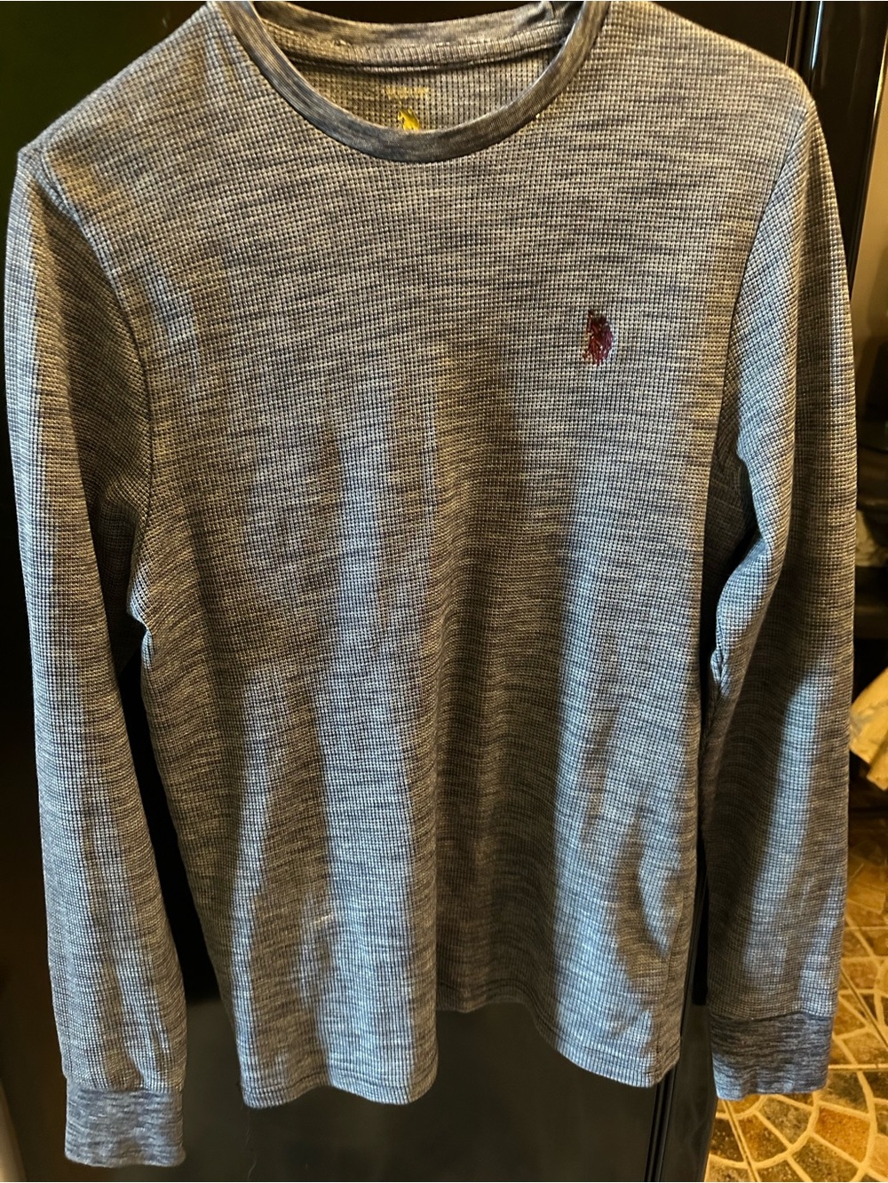 U.S. Polo Association Streetwear Blue Waffle Knit Long Sleeve Shirt Medium